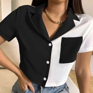 Black & White Button Up Crop Top